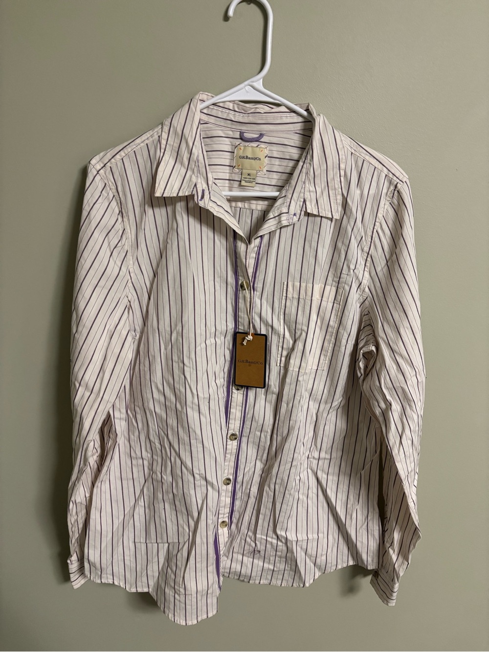 G.H. Bass Long Sleeve Striped Button Up Shirt White Purple Size XL New Cotton